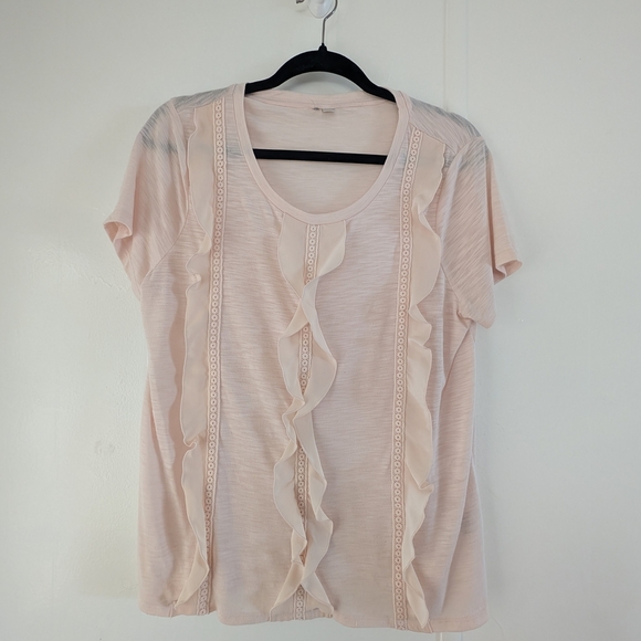 LOFT Pink Ruffled Blouse Short Sleeve - Picture 1 of 7